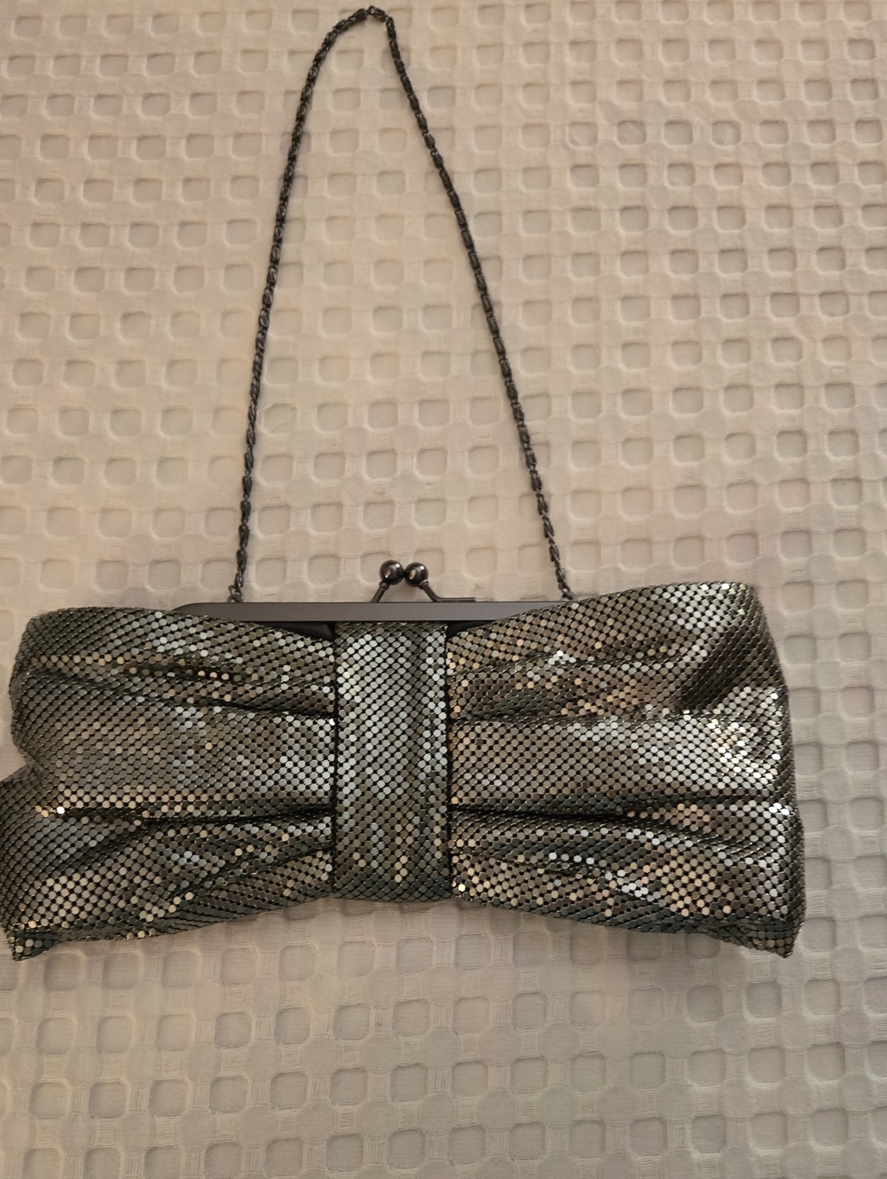 Metallic Evening Clutch Bag with Chain Strap - Silver